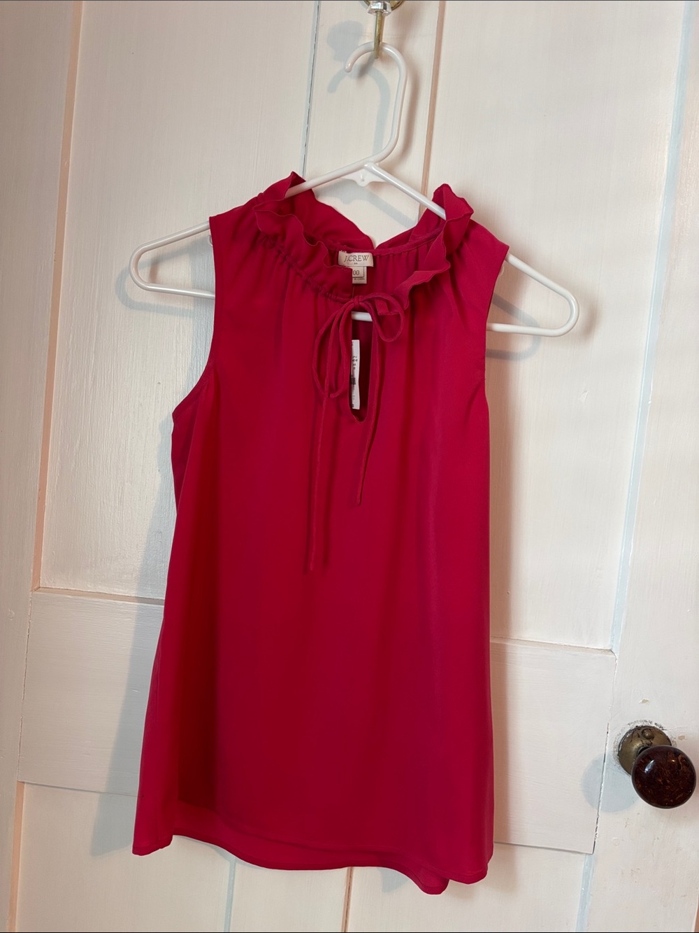J. Crew Hot Pink Ruffle Tie-Neck Sleeveless Top